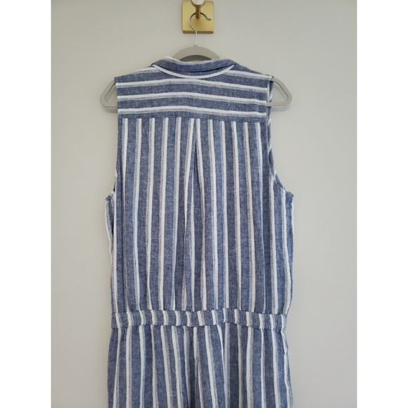 Loft NWT Shorts Romper 10 Striped Blue Linen Blend Drawstring Pockets Coastal - Picture 7 of 16